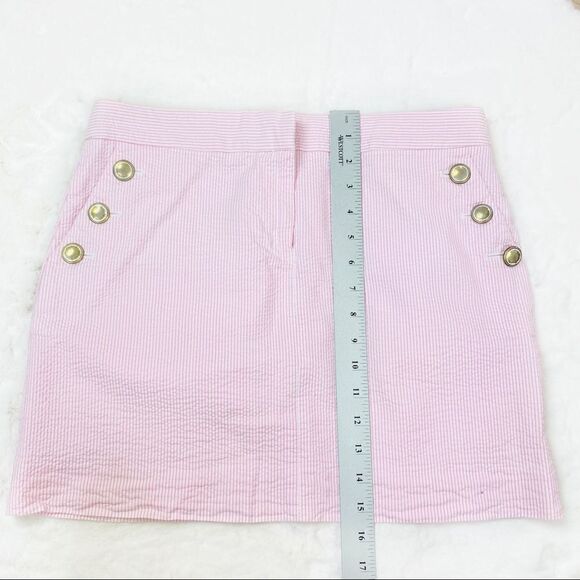 J. Crew Factory Seersucker Pencil Mini Skirt Pink White 6 - Picture 11 of 12